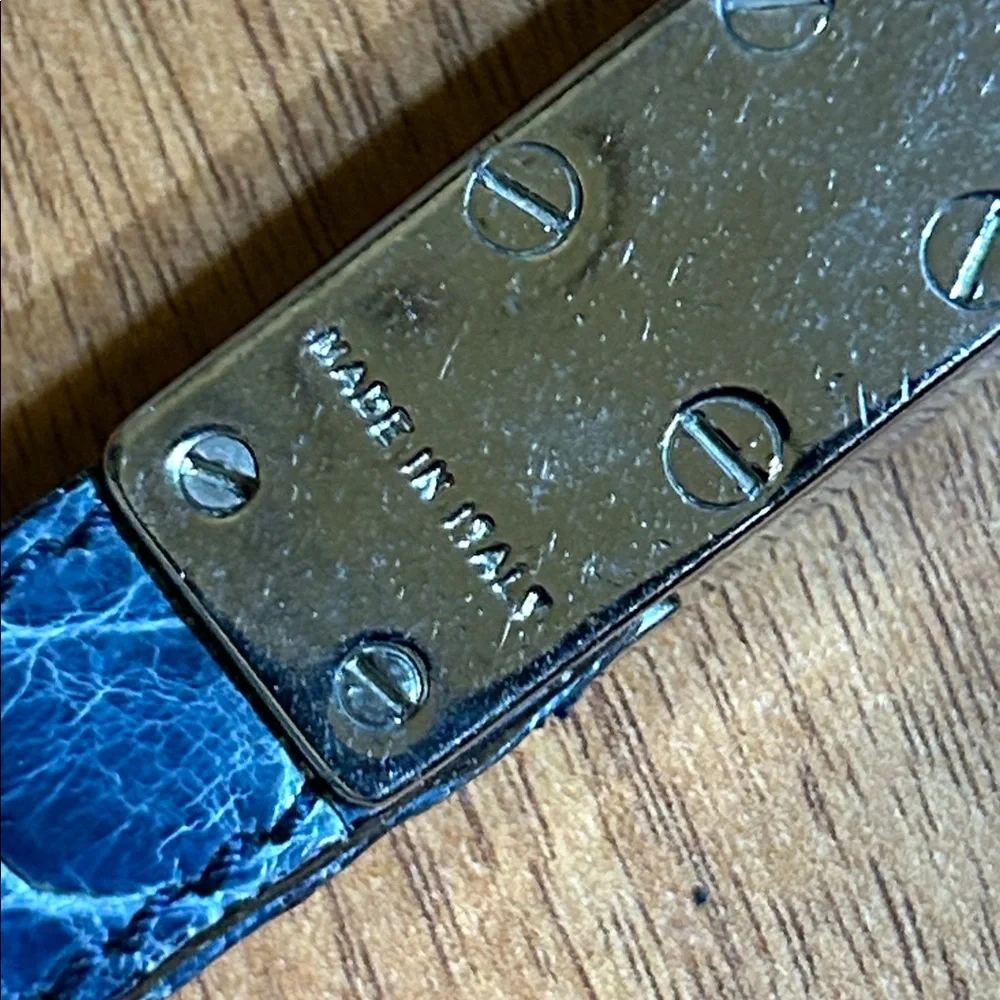 Authentic Salvatore Ferragamo Gancini Crocodile Embossed Leather Keychain
